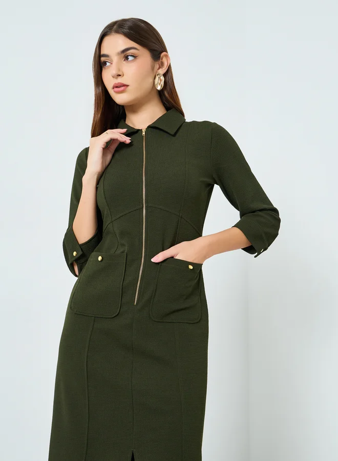 ستايلي فستان ميدي بتصميم قميص وأكمام 3